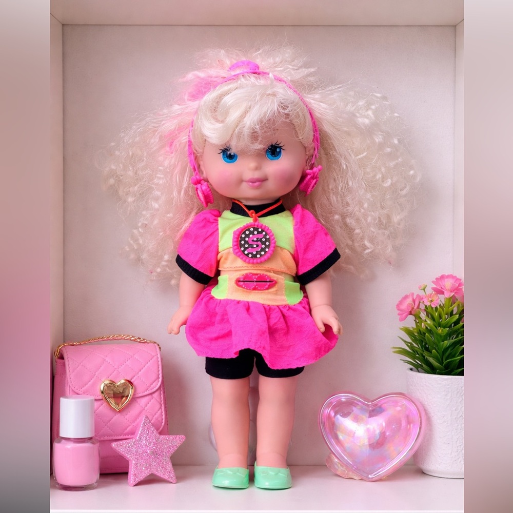 Vintage 1992 Mattel Sally Secrets Doll Neon Pink 90s Crimp Hair Secret Stickers